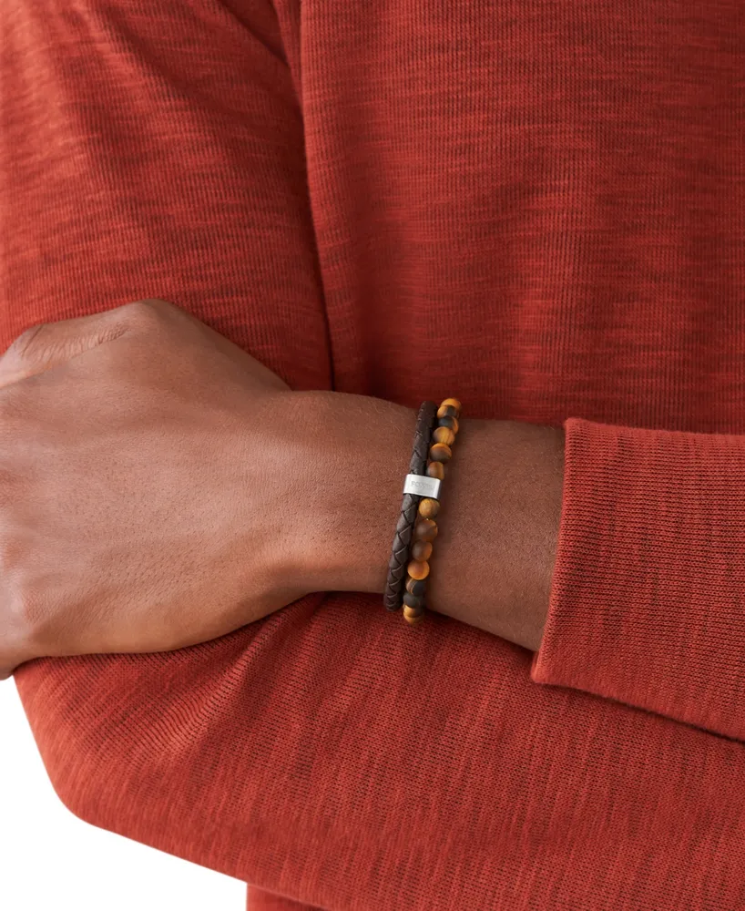Fossil Men's Tiger's Eye and Brown Leather Bracelet