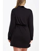iCollection Layna Plus Velore and Velvet Lace Trimmed Self Tie Robe