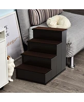 4-Step Wooden Pet Stairs, Small Animal Steps w/ Cushion 22 Lbs