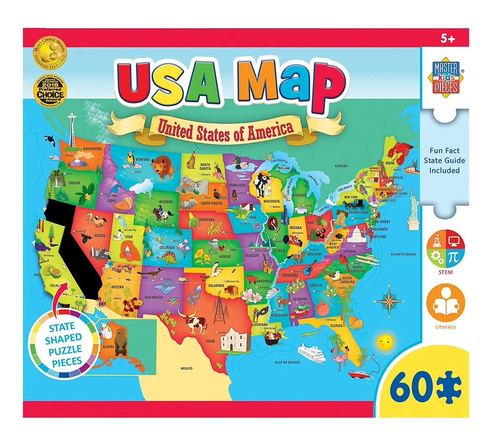 Explorers - Usa Map with State Shaped pieces 60 Piece Kids Puzzle