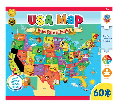 Explorers - Usa Map with State Shaped pieces 60 Piece Kids Puzzle