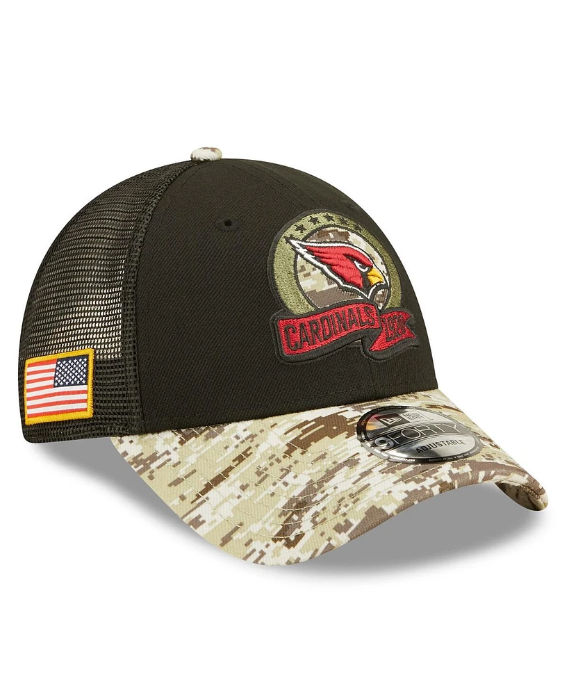 Men's New Era Black, Camo Arizona Cardinals 2022 Salute To Service 9FORTY Snapback Trucker Hat