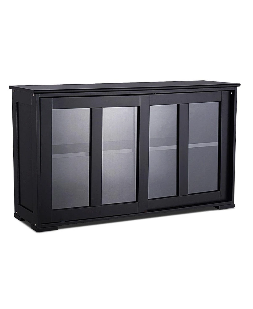 Storage Cabinet Sideboard Buffet Cupboard Glass Sliding Door