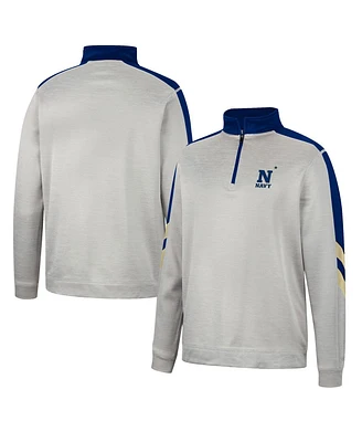 Men's Colosseum Gray and Navy Navy Midshipmen Bushwood Fleece Quarter-Zip Jacket
