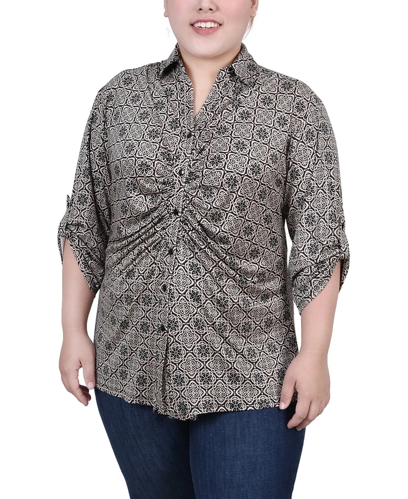 Ny Collection Plus 3/4 Roll Tab Rouched-Front Top