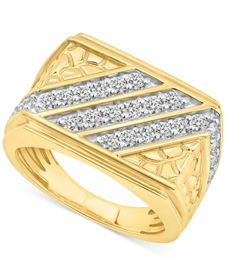 Men's Diamond Diagonal Row Nugget Ring (1 ct. t.w.) in 10k Gold