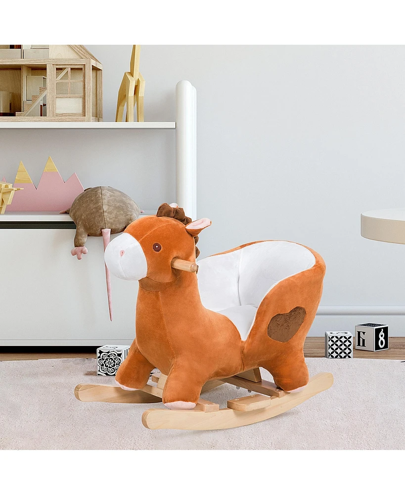 Qaba Baby Rocking Horse, Plush Animal Rocker w/ Realistic Sound