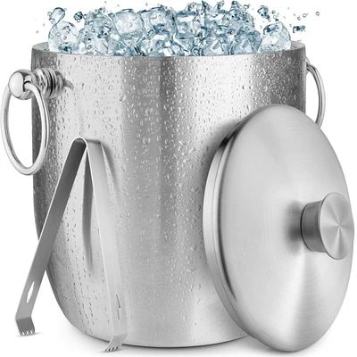 Zulay Kitchen Premium Stainless Steel Double-Wall Insulated Ice Bucket Kit – 3L, Leak-Proof, Stylish Drink Cooler for Parties, Cocktails, Wine,