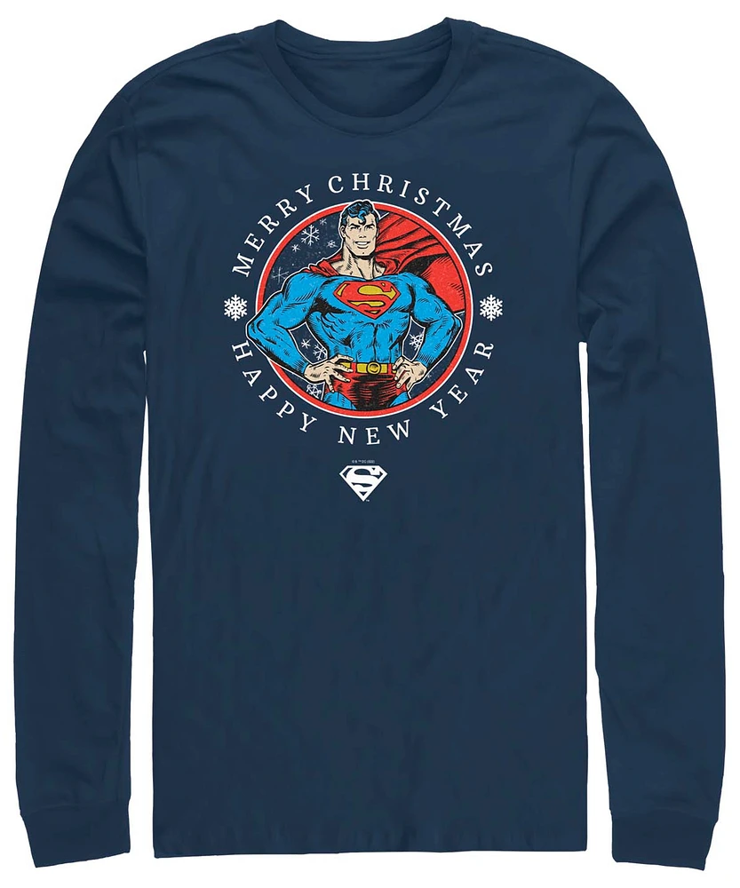 Fifth Sun Men's Superman Christmas Badge Long Sleeves T-shirt