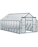Outsunny 16' x 8' Polycarbonate Walk-in Garden house w/ Sliding Door