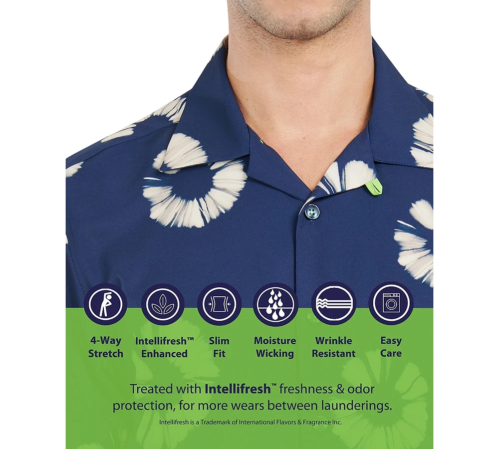 Society of Threads Men's Slim Fit Non-Iron Tropical Print Performance Stretch Camp Shirt