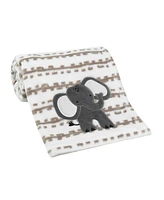 Lambs & Ivy Jungle Safari White/Tan Plush Minky Elephant Nursery Baby Blanket
