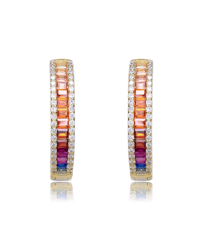 14K Gold Plated Multi Color Cubic Zirconia Hoop Earrings