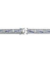 Sterling Silver Blue and Green Clear Cubic Zirconia Link Bracelet