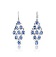 Elegant Chandelier Earrings in Sterling Silver with Rhodium Plating, Featuring Green Round Cubic Zirconia