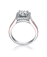 Genevive Two-Tone with Clear Cubic Zirconia Halo Ring