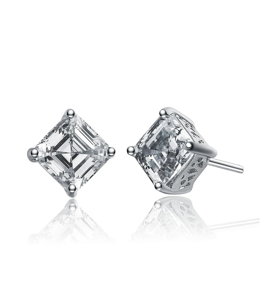Sterling Silver Cubic Zirconia Square Stud Earrings