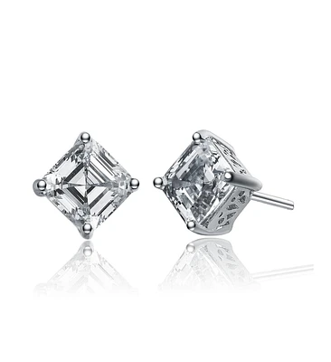 Sterling Silver Cubic Zirconia Square Stud Earrings