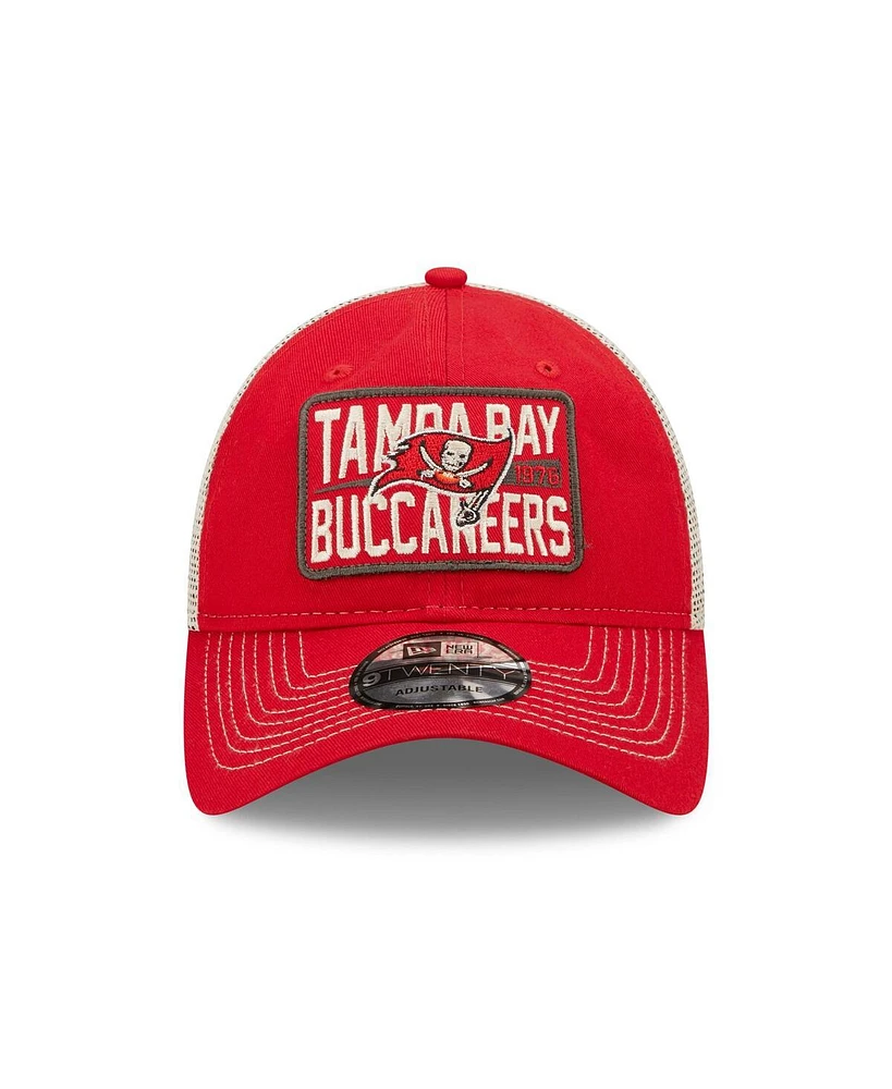 Men's New Era Red and Natural Tampa Bay Buccaneers Devoted Trucker 9TWENTY Snapback Hat