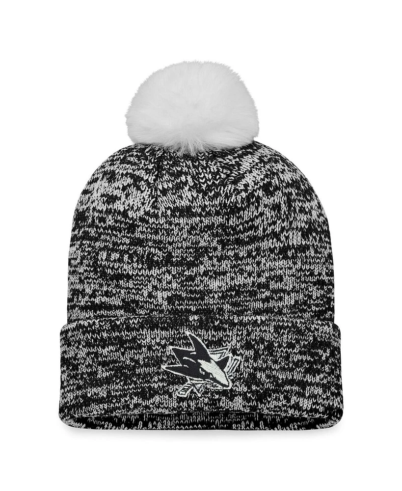 Women's Fanatics Black San Jose Sharks Glimmer Cuffed Knit Hat with Pom