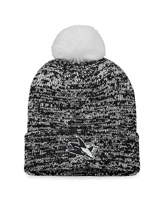 Women's Fanatics Black San Jose Sharks Glimmer Cuffed Knit Hat with Pom