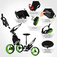 Folding 3 Wheels Golf Push Cart W/Seat Scoreboard Adjustable Handle