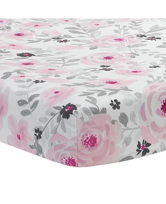 Bedtime Originals Blossom Pink/Gray Watercolor Floral Baby Fitted Mini Crib Sheet
