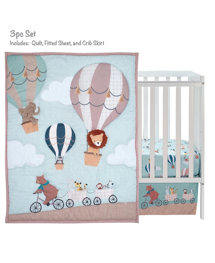 Bedtime Originals Up Up & Away 3-Piece Animals/Hot Air Balloon Crib Bedding Set