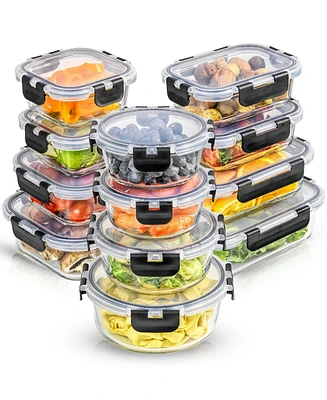 JoyJolt Glass Storage Containers with Leakproof Lids, Set of 24