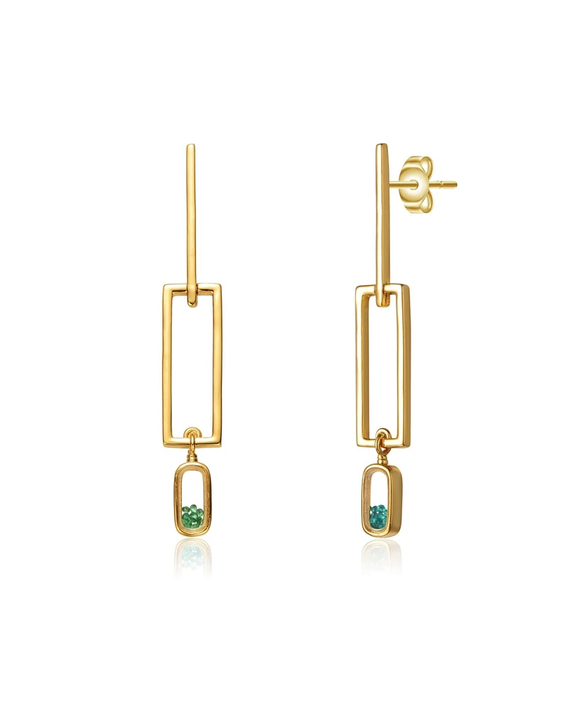 14K Gold Plated Green Cubic Zirconia Drop Earrings