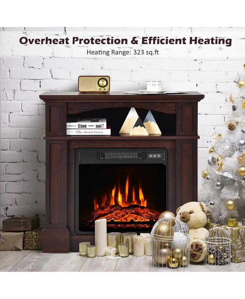 32" 1400W Electric Fireplace Mantel Tv Stand Space Heater W/ Shelf