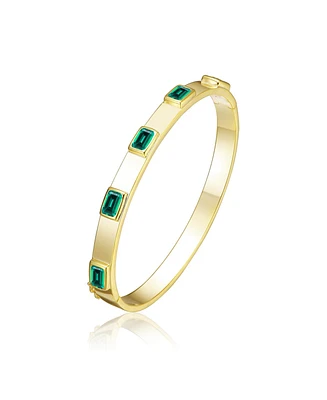 14K Gold Plated Green Cubic Zirconia Bangle Bracelet