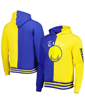 Men's Mitchell & Ness Royal, Gold Golden State Warriors Hardwood Classics Split Pullover Hoodie