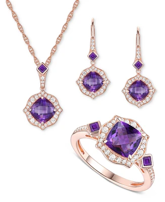 3-Pc. Set Lab-Grown Sapphire (5-7/8 ct. t.w.) & White (3/4 Heart Pendant Necklace, Ring, Stud Earrings 14k Gold-Plat