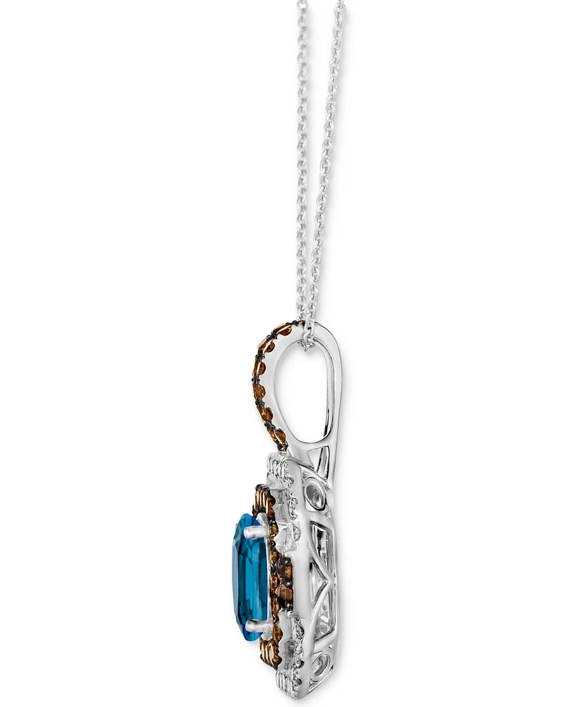 Le Vian Deep Sea Blue Topaz (1-3/4 ct. t.w.) & Diamond (1-1/10 ct. t.w.) Halo Pendant Necklace in 14k White Gold, 18" + 2" extender