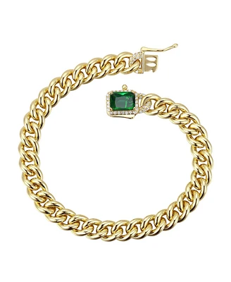 Luxurious Sterling Silver Curb Chain Bracelet with 14k Yellow Gold Plated Cubic Zirconia Halo Cluster