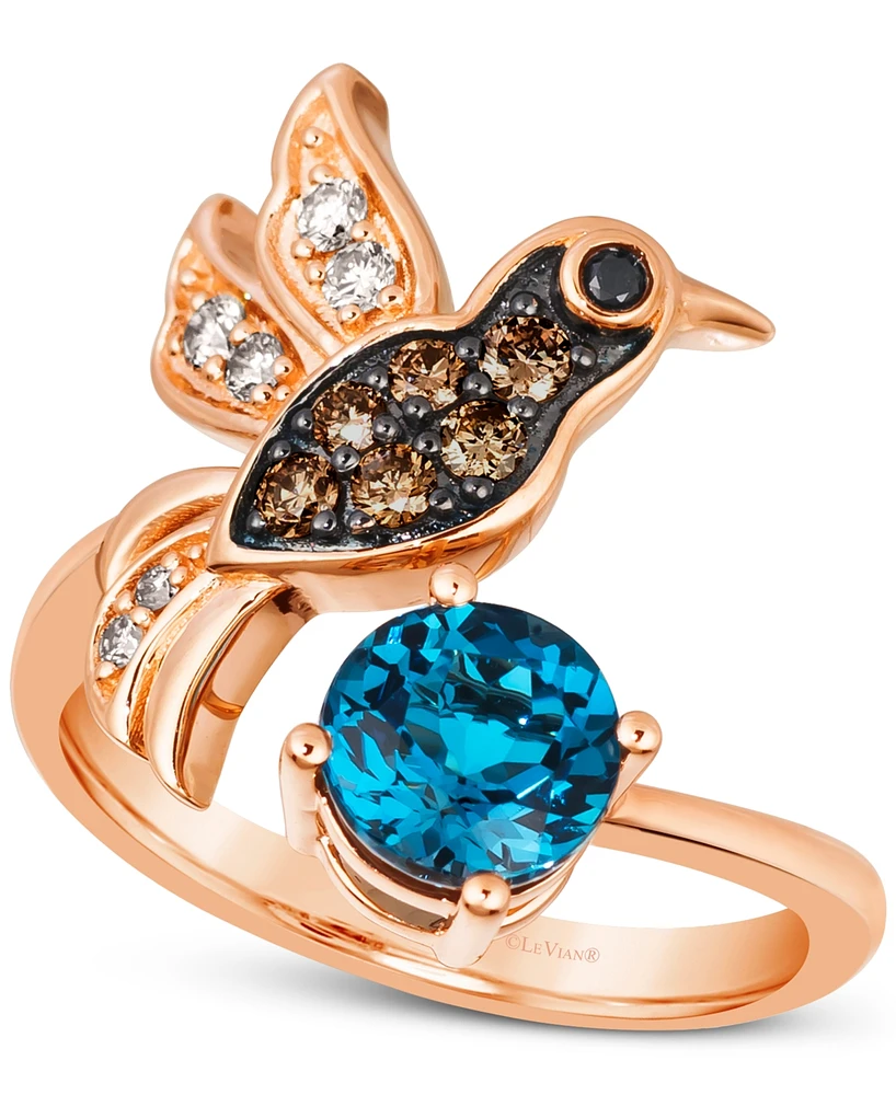 Le Vian Deep Sea Blue Topaz (1-3/8 ct. t.w.) & Diamond (1/3 Hummingbird Ring 14k Rose Gold
