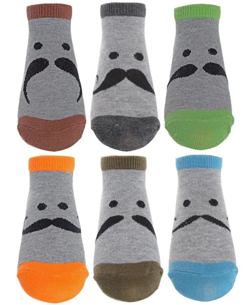 MeMoi Boys 6 Pairs Mustache Mood Low Cut Socks