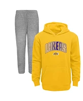 Little Boys and Girls Gold, Heather Gray Los Angeles Lakers Double Up Pullover Hoodie and Pants Set