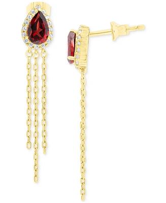 Garnet (7/8 ct. t.w.) & Lab-Grown White Sapphire (1/4 ct. t.w.) Multi-Chain Drop Earrings in 14k Gold-Plated Sterling Silver