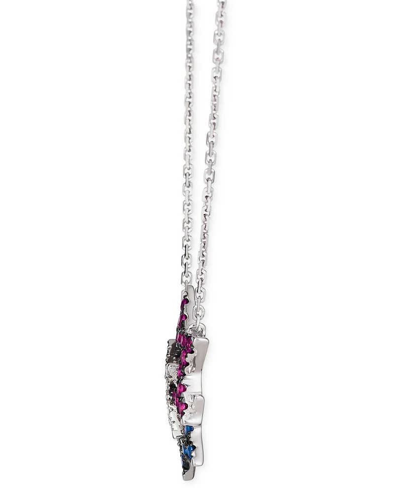 Le Vian Multi-Gemstone (1/4 ct. t.w.) & Vanilla Diamond (1/10 ct. t.w.) Triple Star 18" Pendant Necklace in 14k White Gold