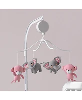 Bedtime Originals Twinkle Toes Pink/Gray Monkey and Elephant Musical Baby Crib Mobile