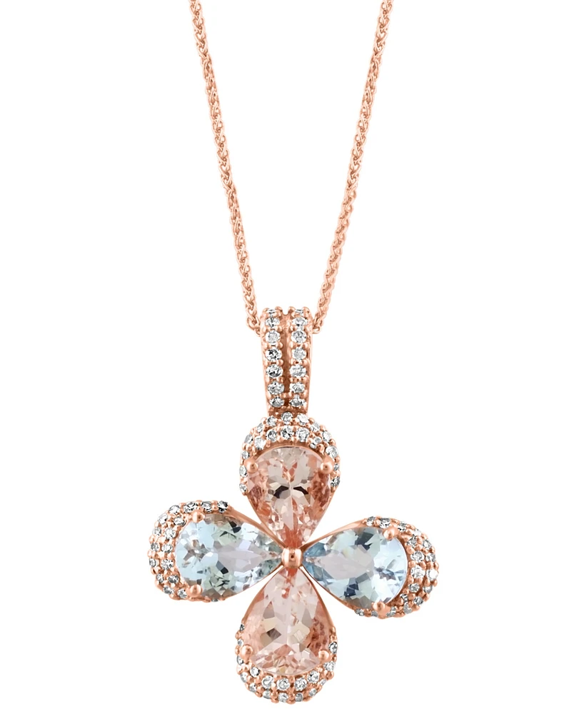 Lali Jewels Aquamarine (1-3/8 ct. t.w.), Morganite (1-1/3 ct. t.w.) & Diamond (1/3 ct. t.w.) Flower Pendant Necklace in 14k Rose Gold, 16" + 2" extend
