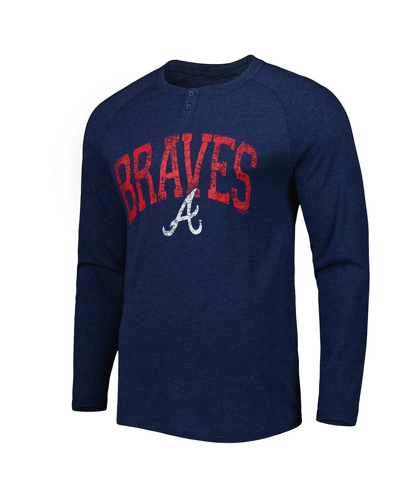 Men's Concepts Sport Navy Atlanta Braves Inertia Raglan Long Sleeve Henley T-shirt