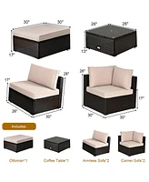 6PCS Outdoor Patio Rattan Furniture Set Cushioned Sectional Sofa