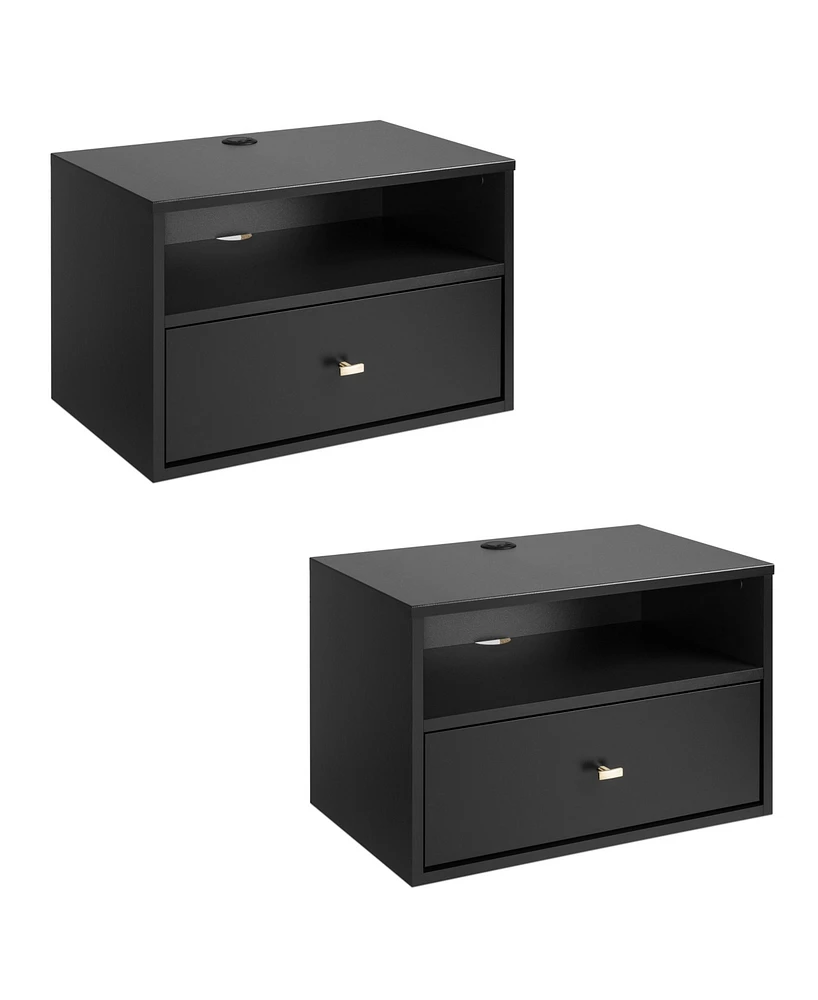 Prepac 2 Piece Floating Nightstand with Open Shelf Set