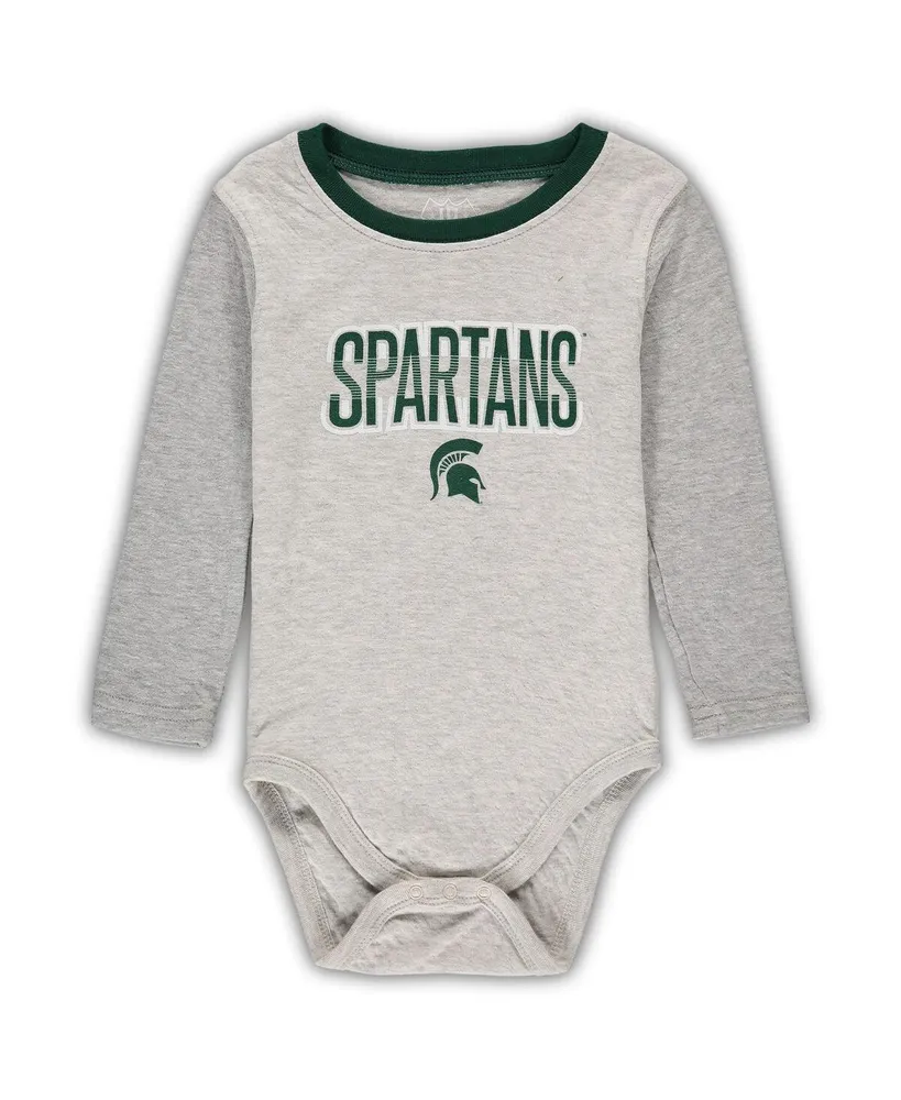 Infant Boys and Girls Wes & Willy Heathered Gray, Green Michigan State Spartans Jie Jie Long Sleeve Bodysuit and Pants Set