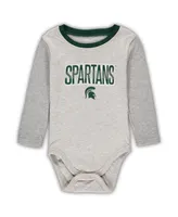 Infant Boys and Girls Wes & Willy Heathered Gray, Green Michigan State Spartans Jie Jie Long Sleeve Bodysuit and Pants Set