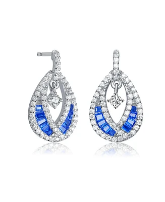 Sterling Silver 14K Gold Plated, 18K Rose Plated and White Red Baguette Clear Round Cubic Zirconia Pear Drop Earrings