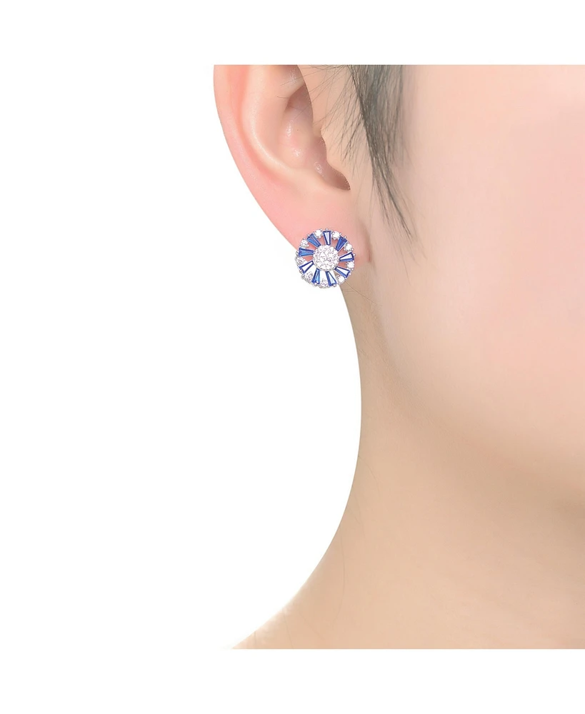 Sterling Silver 14K Gold Plated, 18K Rose White Plated Red Baguette and Clear Round Cubic Zirconia Pear Drop Earrings